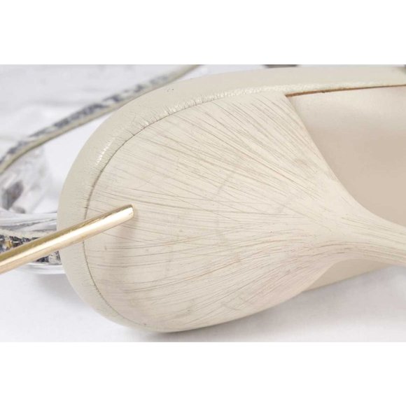 FURLA Blue & Cream Snakeskin Embossed Leather Strappy Ankle Strap Heel Sandals - Picture 6 of 8